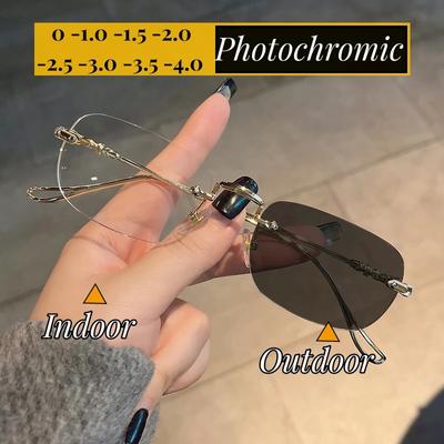 Nové módní fotochromatické brýle na krátkozrakost Vintage bezrámové čtvercové Dámské Pánské Anti Blue Light UV sluneční brýle Optické dioptrické brýle