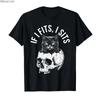 If I Fits I Sits Black Skull Cat Minimalist Meme Humor Funny Tshirt For Men Women 100 Cotton T Shirts Short Sleeve Tops 04201