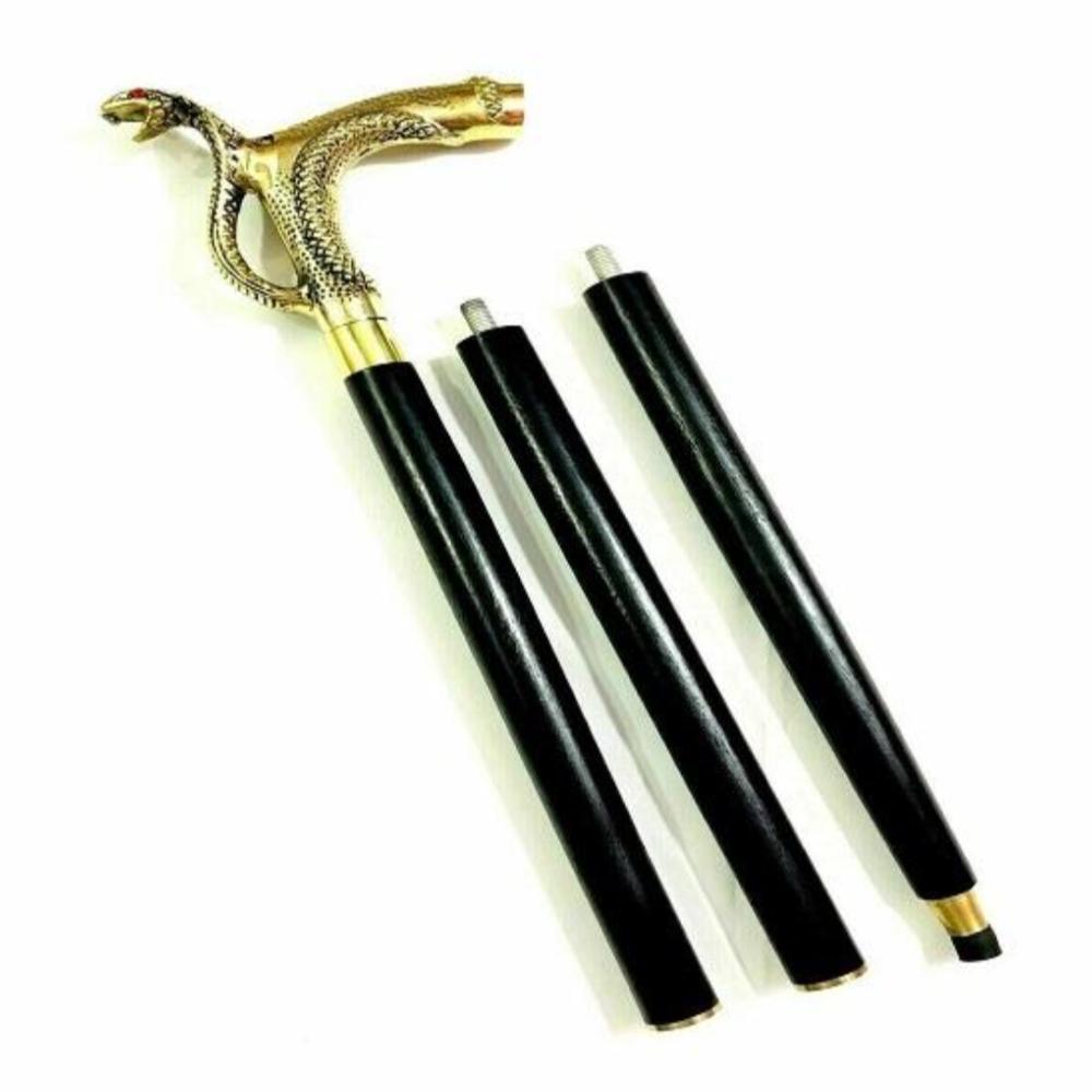 Solid Brass Cobra Head Handle Walking Stick -  Leather Wooden Cane, 91 Cm