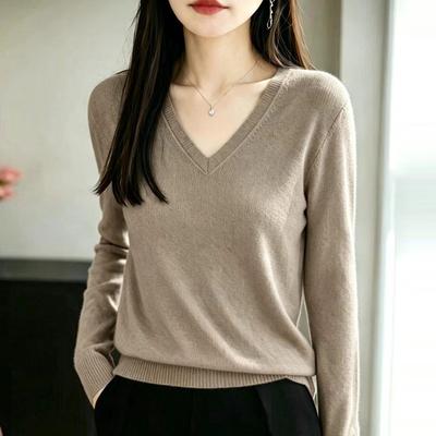 Women S V Neck Knit Sweater Long Sleeve Casual Basic Top