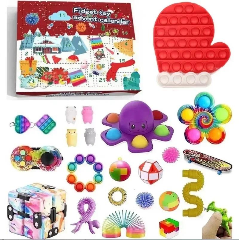 New 24days Christmas Advent Calendar Blind Box Anti Stress Toys Christmas Tree Santa Claus Deer Hat Countdown Calendar Kids Gift
