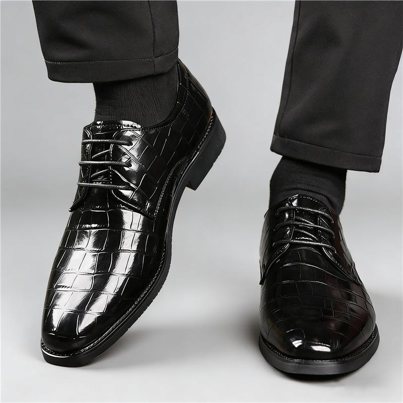 Fashion New Men's Pointed Crocodile Pattern Leather Derby Casual Shoes Male Wedding Dress Homecoming Footwear Zapatos Hombre