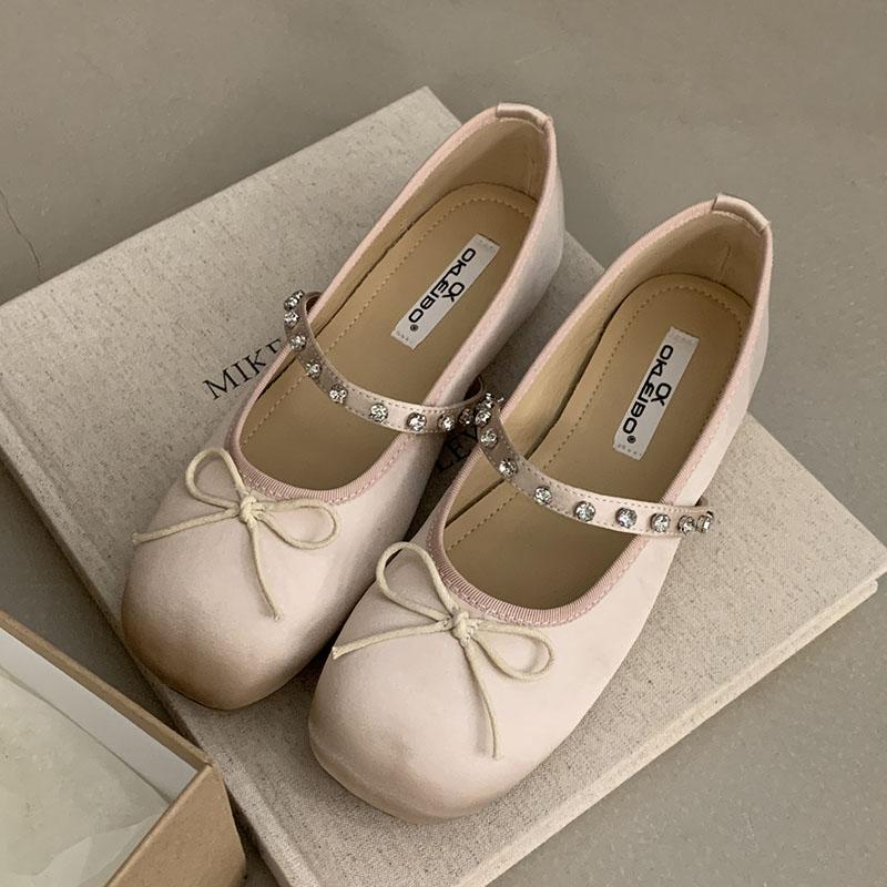 

Fashion Luxury Fashion Rhinestones Footwear Silk Women Ballet Flats Shoes Butterfly-Knot Female Shallow Ladies Flats Mary Janes Shoes 35 бежевый