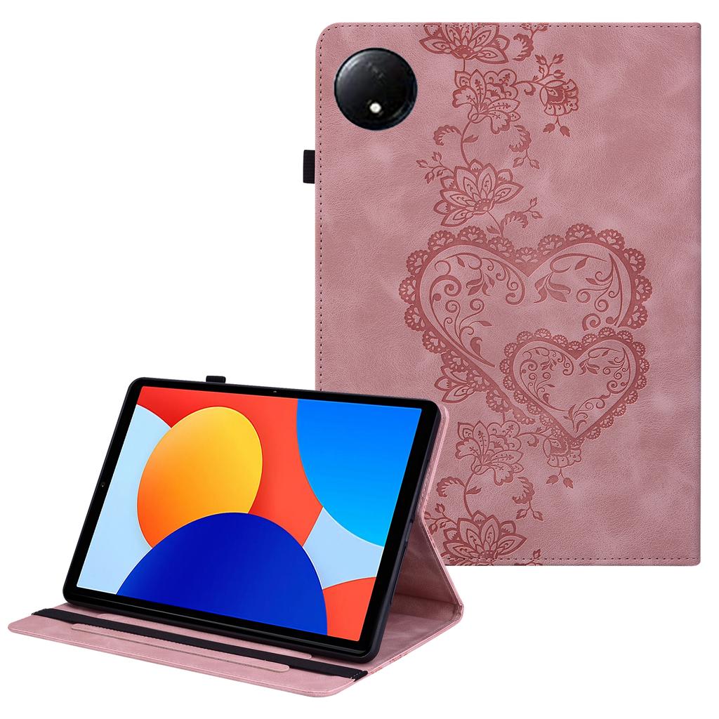 For Xiaomi Redmi Pad SE 4G 8.7 inch Leather Case Heart Imprint Foldable Stand Card Slot Stylus Holder Tablet Cover