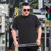 Trendy Brand Men's Summer Plus Size Short-sleeved Round Neck T-shirt Vertical Stripes Casual Fat Man Oversized T-shirt