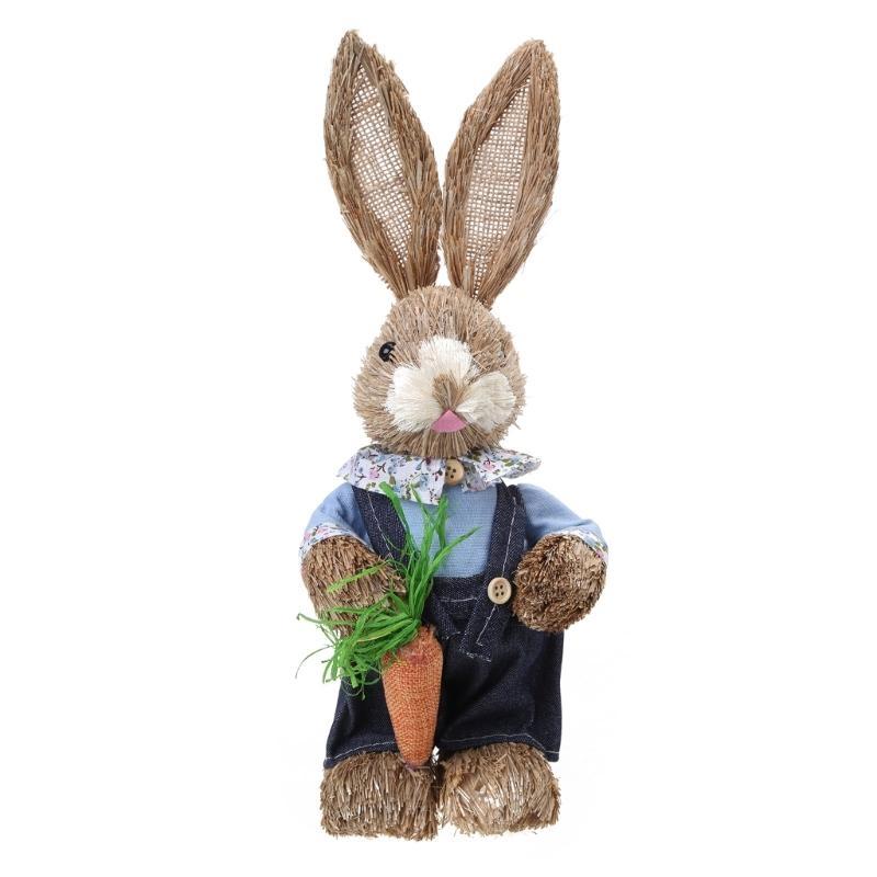 652F Easter Bunny Artificial Straw Rabbit Ornaments for Easter Theme Party Decorations Home Garden Wedding Ornaments Craft