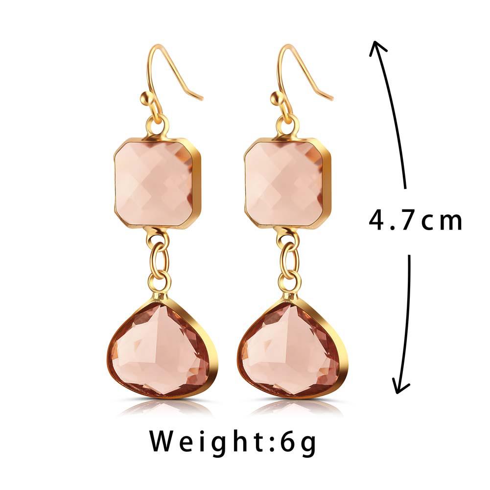 Fresh Copper Water Drop Earrings with Blue & Pink Crystals - Stylish For Women, European & American-Style Jewelry
