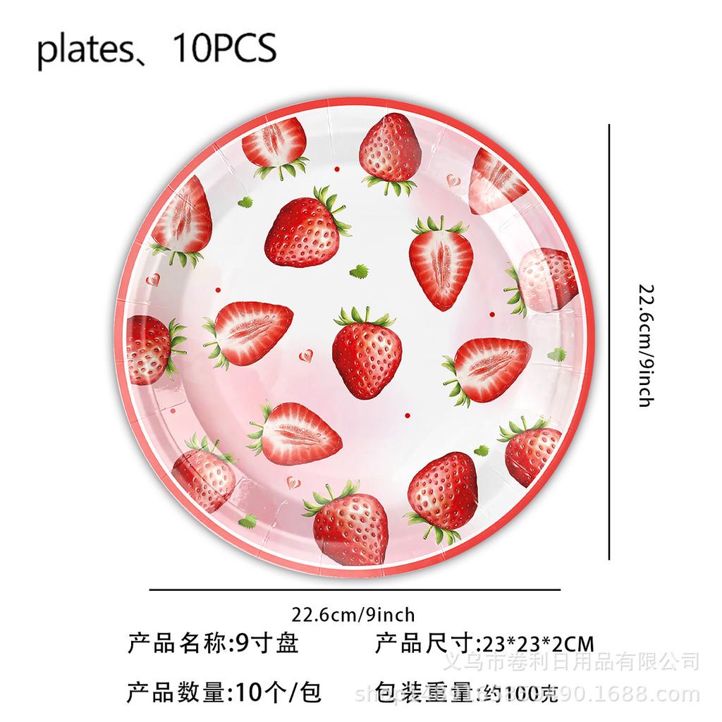 Strawberry Theme Party Paper Plate Balloon Picnic Plate Cake Plate Children'S Birthday Party Dessert Counter Decorative Cutlery