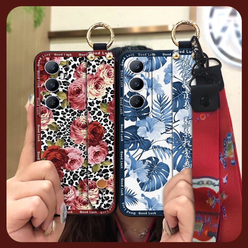 Elderly lady Waterproof Phone Case For Realme C65 Chinese style Fashion Lanyard Ring Silicone Soft case Dirt-resistant