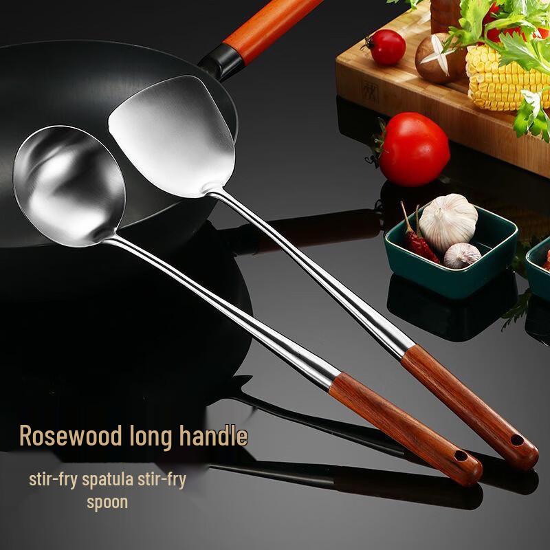 Zhaoran Extended 304 Stainless Steel Spatula & Ladle Set with Pearwood Handles