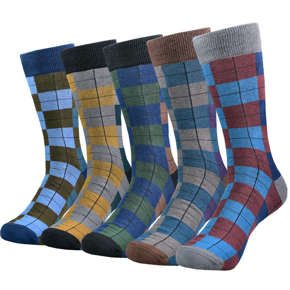 5pairs Mens Cotton Dress Black Argyle Pattern Crew Funny Socks for Men Gifts