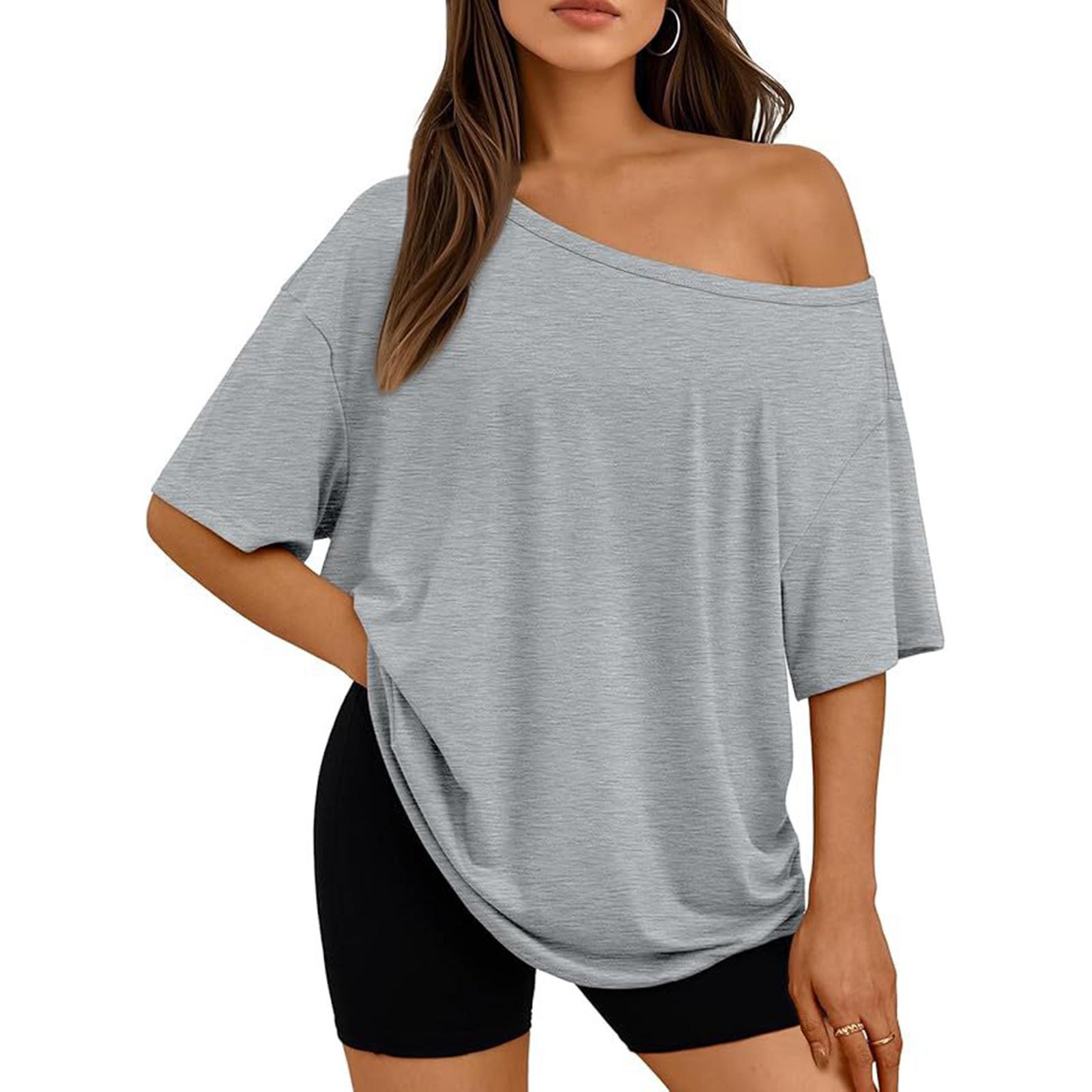

Womens Spring Tops Off Shoulder Loose Fit Summer Shirts for Women Casual Short Sleeve Womens Summer T Shirts Dressy Tops for Women XXXL