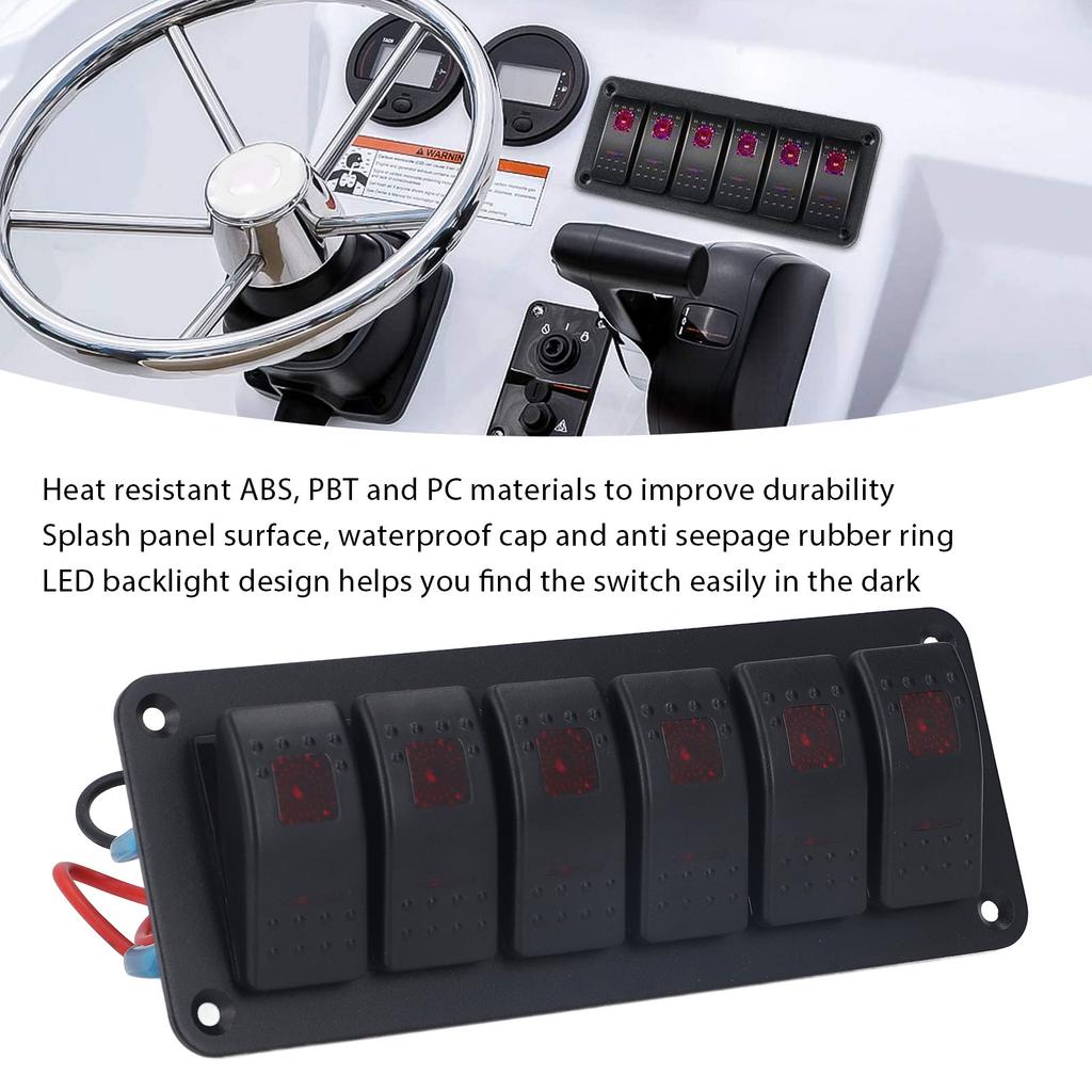 6 Gang Rocker   Panel LED Backlit On Off   Waterproof Circuit   for Car RV Bus Marine Boat ATV UTV
