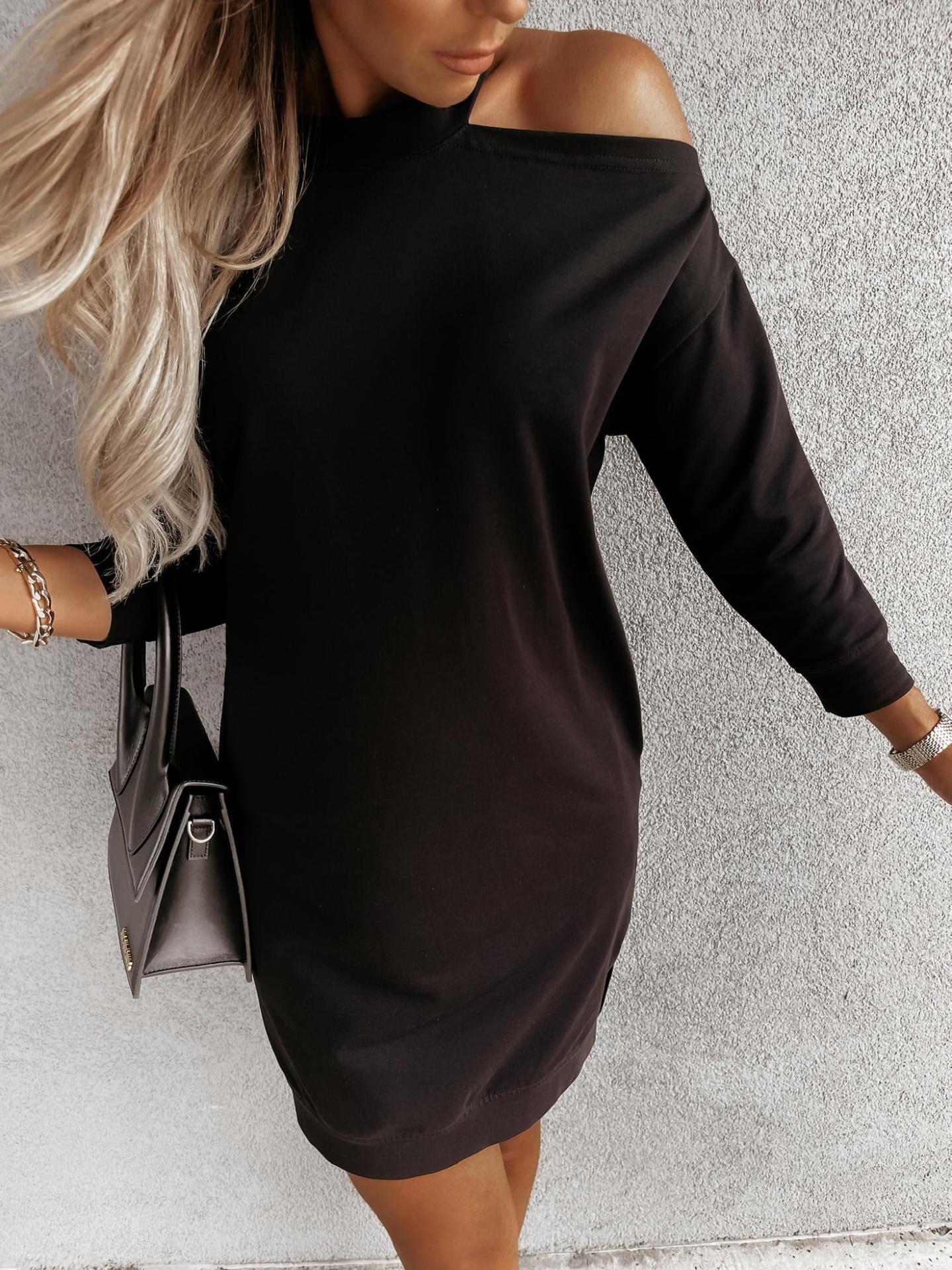 

Осень/Зима 2021 Однотонное Сексуальное Платье с Открытыми Плечами - В Наличии S чёрный