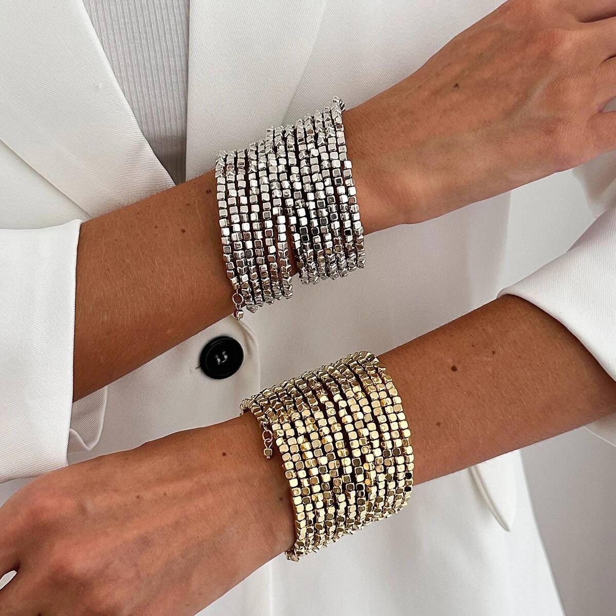 Salircon Винтажный Ручной Работы Многослойный CCB Акриловая Бусина Цепочка Браслет Женский Модный Блестящий Эластичный Шнур Браслет Свадебные Украшения Подарок