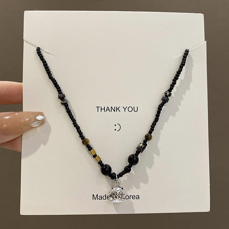 New Chinese retro lion dancing beaded necklace women's niche sweater chain ethnic style