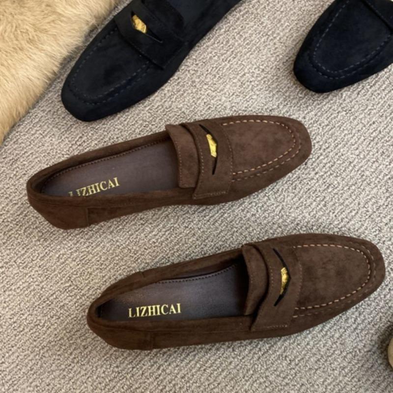 Anti-slip Women's Flat Fashion Leather Shoes, Single Shoe