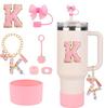 7pcs Cup Accessories Set for Stanley Cup 30/40oz Tumbler Straw Cover Cap Boot Spill Proof Stopper Letter Keychain Charm Sticker