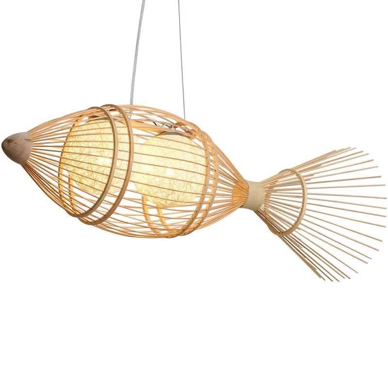 Carp Lantern New Chinese Restaurant Chandelier Coffee Shop Creative Fish Japanese Sushi Southeast Asia bamboo Pendant Light