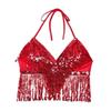 Belly Dance Sequin Fringe Top Nightclub Performance Halter Bra Dance Wear Show Costumes Halter Bra  Performance Top