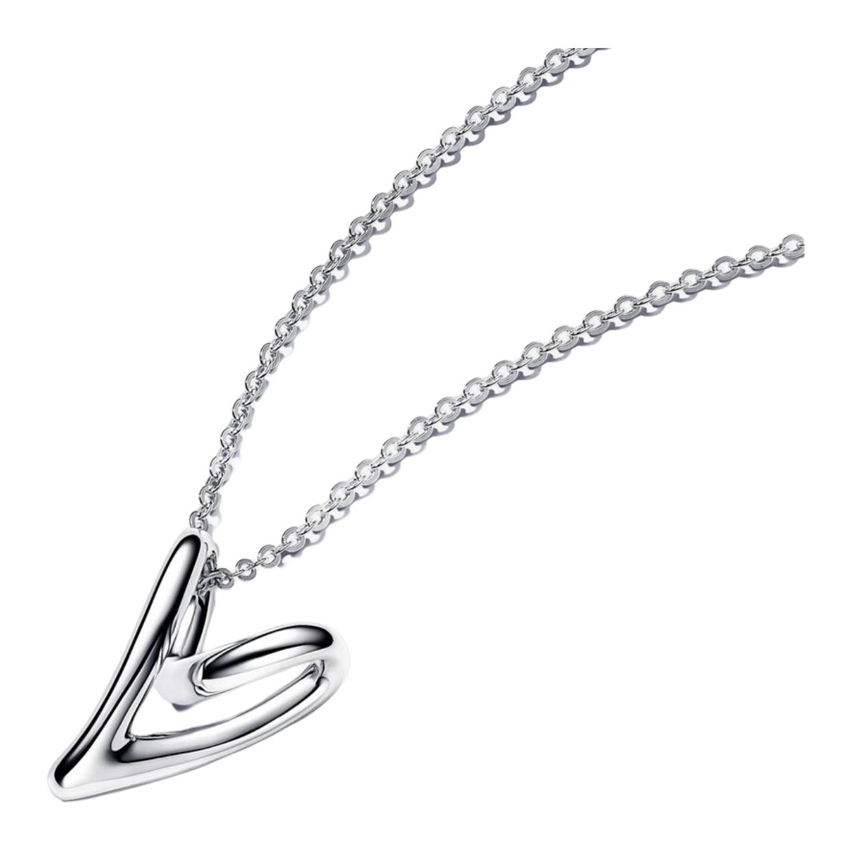 Pandora Organic Shape Heart Pendant Necklace Women necklace Silver 393272C00 Box