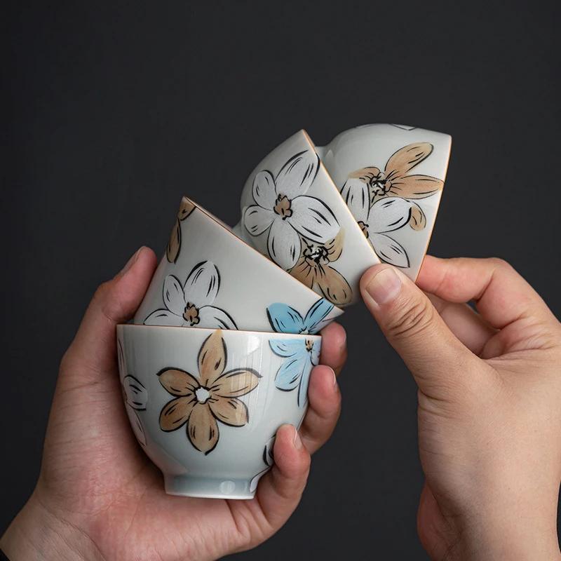 Japanese Cherry Blossom Ceramic Teapot Teacups Creative Ice Gray Glaze Teapot Household Kung Fu Tea Set Tea Storage Jar