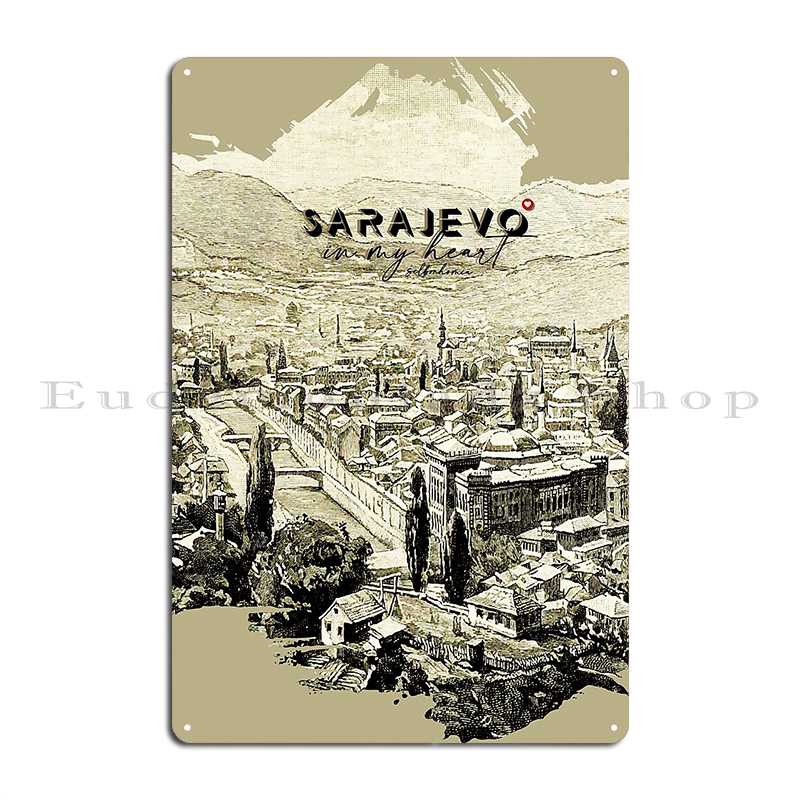 

Sarajevo Bosna I Hercegovina Bascarsija Vijecnica Metal Signs Design Kitchen Pub Plates Retro Printing Tin Sign Poster 20x30cm（7.8x11.8inch）