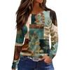 Women's Fashion Hem Slit Casual Retro Floral Print Round Neck Long Sleeve Top