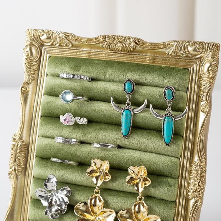 Fashionable Velvety Covered Ring Earring Display Stand In Vintage Frame Style For Elegant Jewelry Organization