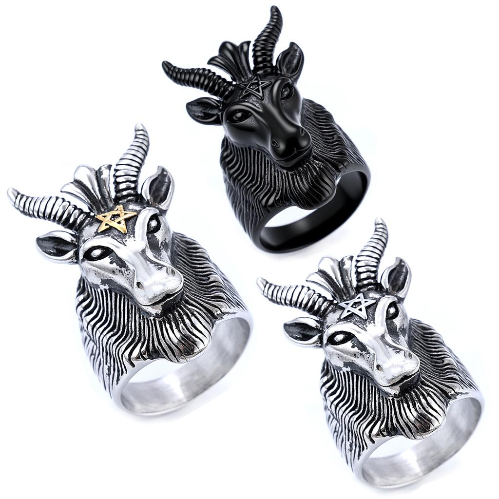 Festival Animal Series Ring Stainless Five-Pointed Star Ram Shape Men'S And Women'S Titanium Steel Retro Ring
