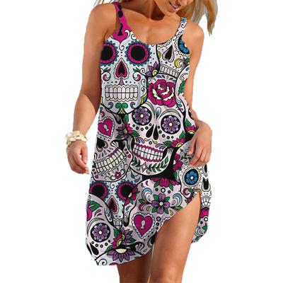 Women's Short Dresses Punk Skull Graphic Slip Dress Casual Woman Dresses Ethnic Style Clothes Daily Female Original Design Wear