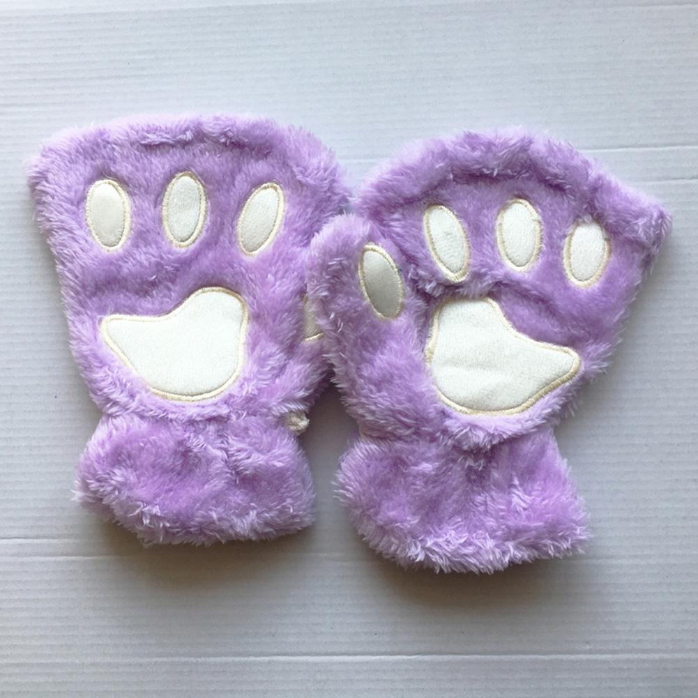 Cute Cat Claw Paw Plush Mittens Warm Soft Plush Short Fingerless Fluffy Bear Gloves for Woman