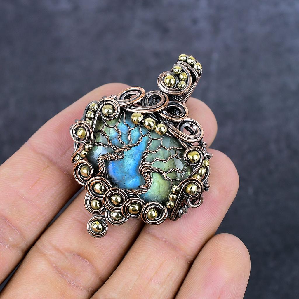 Labradorite Handmade Copper Wire Wrap Jewelry Pendant 2.05" Y6K00