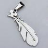 Stainless Steel Feather Necklace Charm Pendant W/ Rhinestone - Silvery