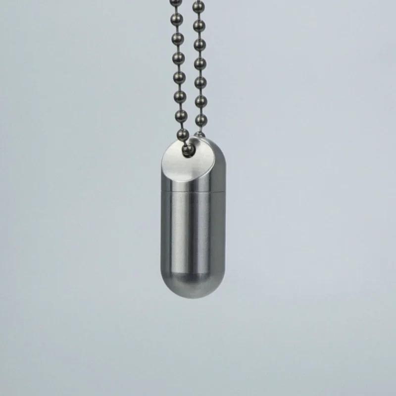 Titanium Alloy Waterproof Pill Case with NecklaceMedicine Storage Bottle Portable Keychain Travel Outdoor Tool Sealed Capsule