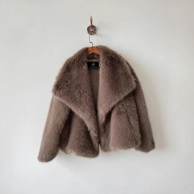 Womens Faux Fox Fur Coat With Oversized Collar Warm Winter Outerwear Street Style