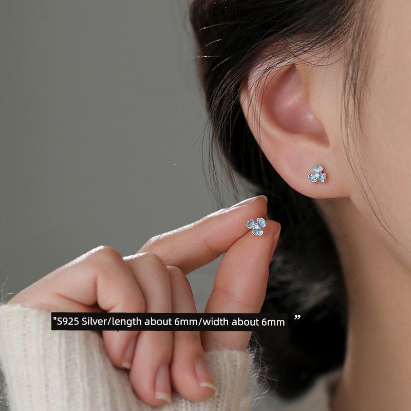 

[Xiangnan] 999 Sterling Silver Flower-De-Luce Stud Earrings Niche Light Luxury Women 2025 New Hot Earrings High-Grade Earrings 925 silver blue iris earrings (two price)