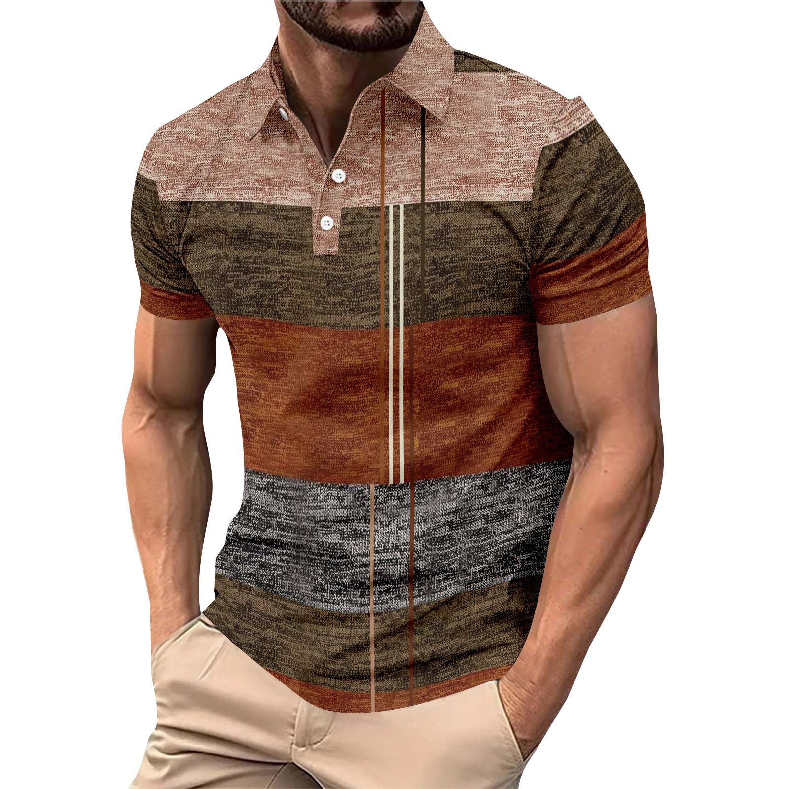 

Striped color blocking print - Men s casual short sleeved T-shirt M