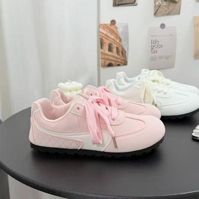 Scarpe casual a testa rotonda retrò per allenamento morale autunnali nuove, rosa piatto, scarpe sportive coreane per pendolari