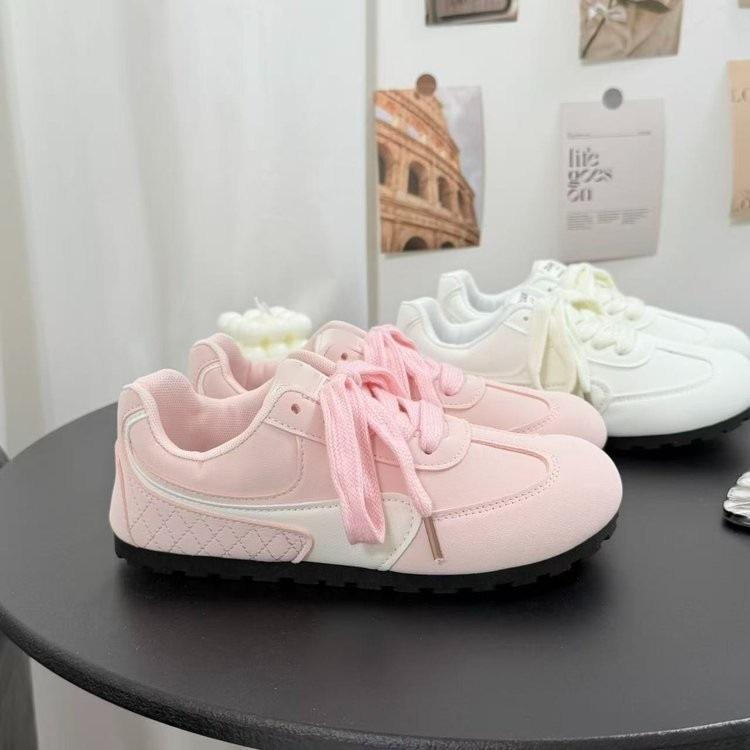 Round head flat bottom retro pink training shoes women's 2025 autumn new casual versatile Korean sports commuter shoes