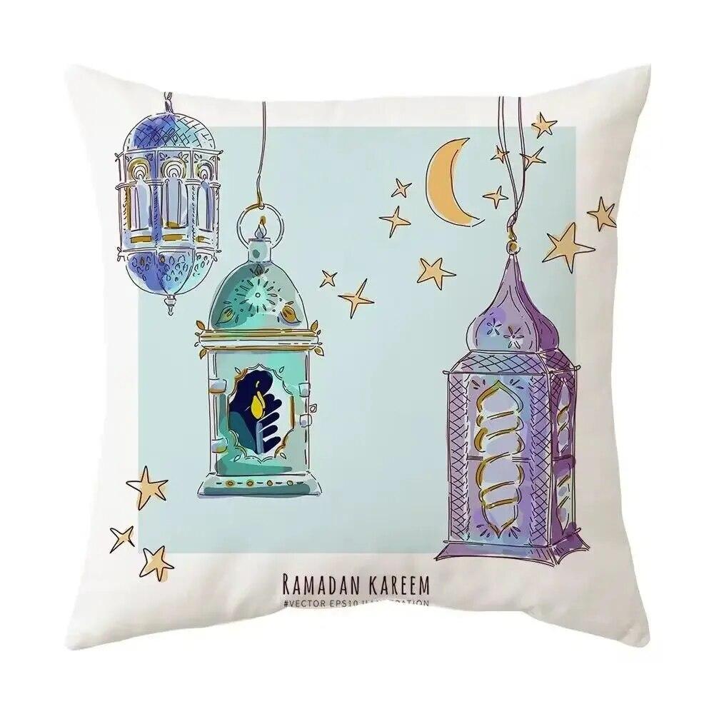 2024 Eid Mubarak Pillowcase Short Plush Comfortable Cushion Cover Islamic Ramadan Decorative Mosque Muslim Pillowcase Gift