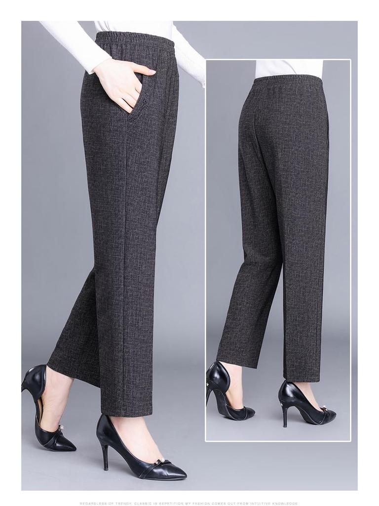 Hengyuanxiang Women's Plus Size Straight-Leg Pants - Spring & Autumn Wear for Middle-Aged & Elderly
