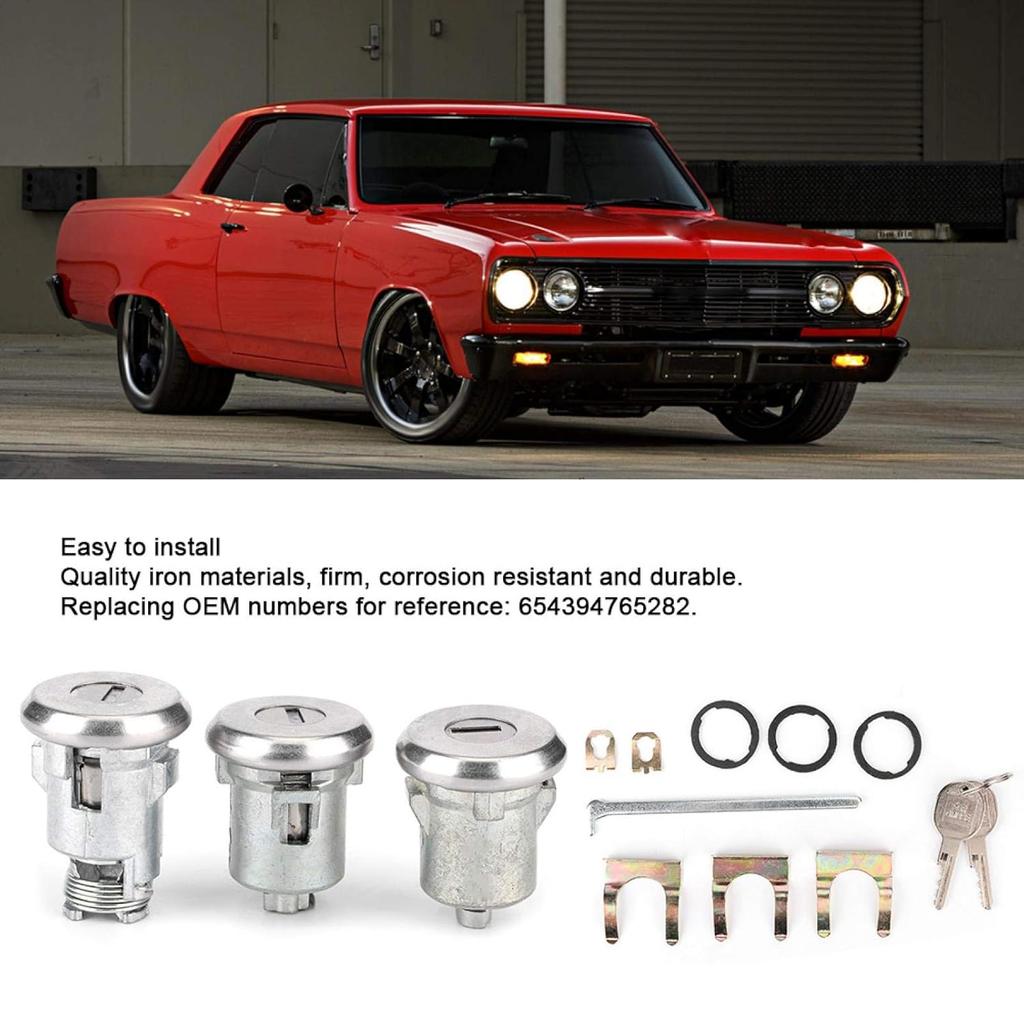 Door Trunk Key Kit, Iron Door Lock Cylinder 654394765282 Replacement Door Lock Set with Keys and Washers for Various Vehicles