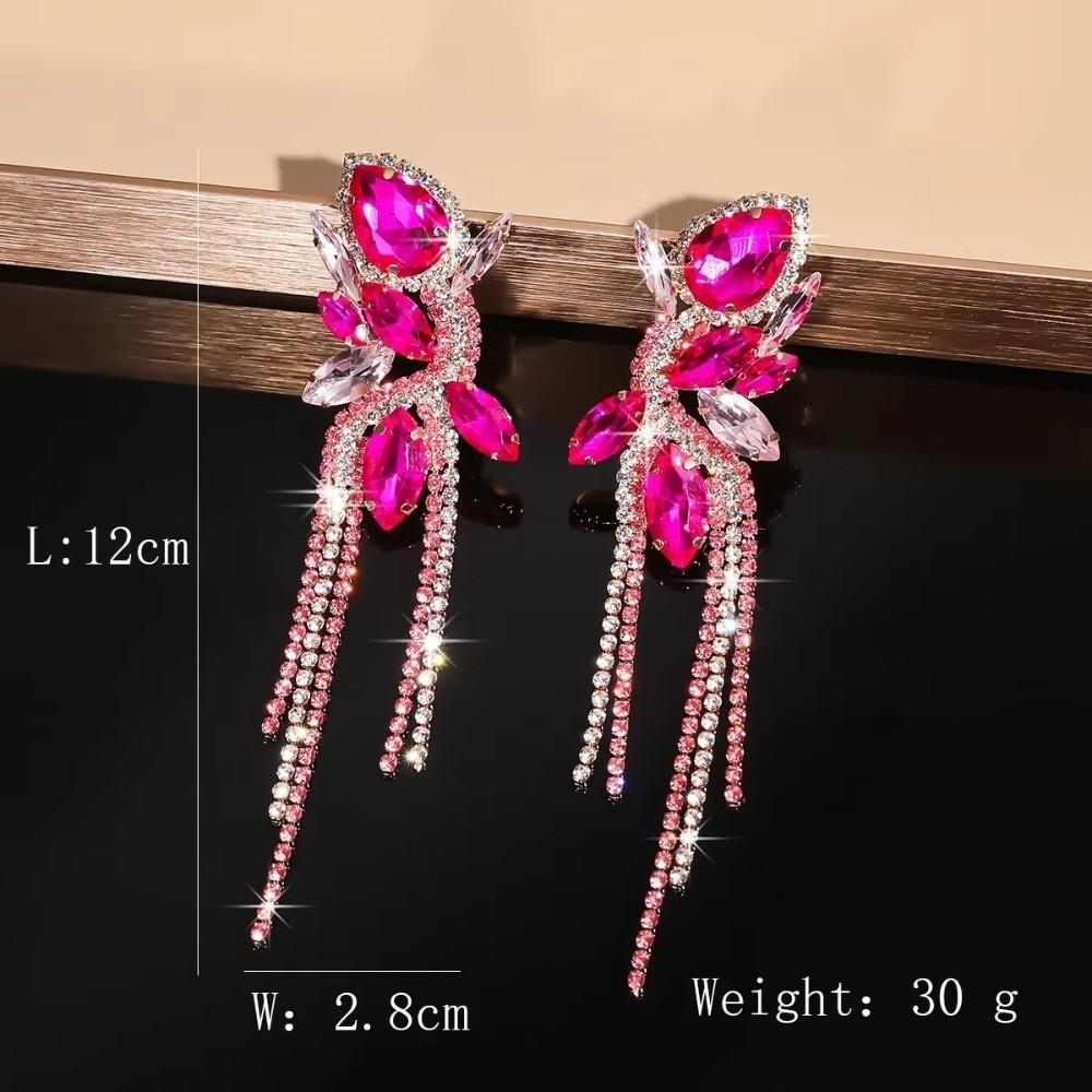 Rose Pink Crystal Earrings Black Water Drop Earrings Jewelry Long Tassel Earring  Weddings