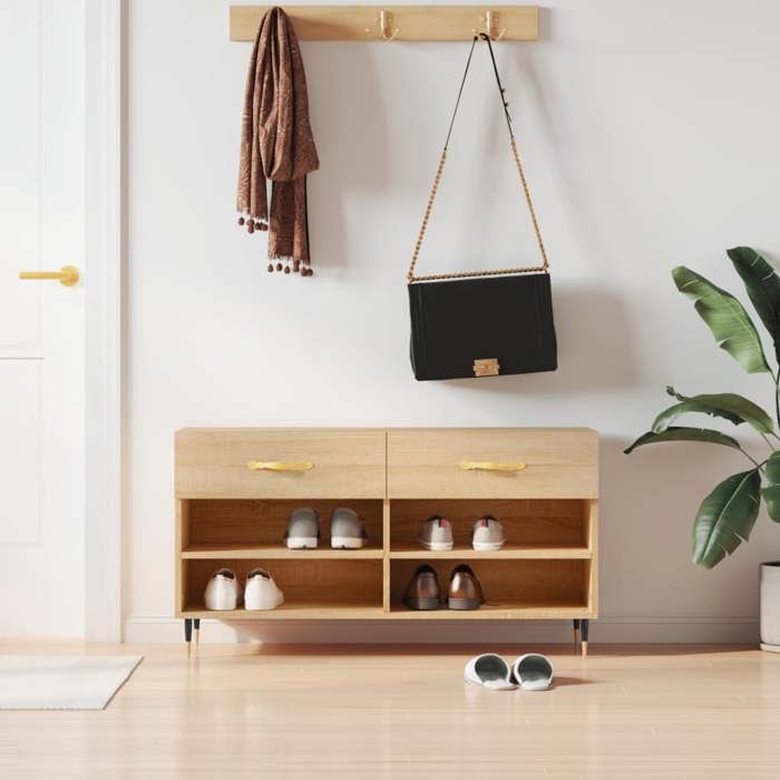 VidaXL Banc à Chaussures, Armoire à Chaussures avec 4 Étagères et Pieds, Meuble à Chaussures avec 2 Tiroirs Salon, Moderne, 829719