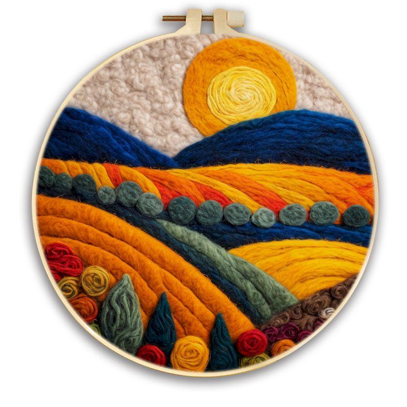 GATYZTORY DIY Wool Painting Kit With Frame Felting Needles Handmade Picture Kit Sunset Scenery For Home Decors Crafts Gift