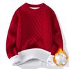 Trendy Knitted Sweater for Men Casual Round Neck Warm Inner Loose-fit Pullover Cozy Soft Supple Fall Winter Fashion