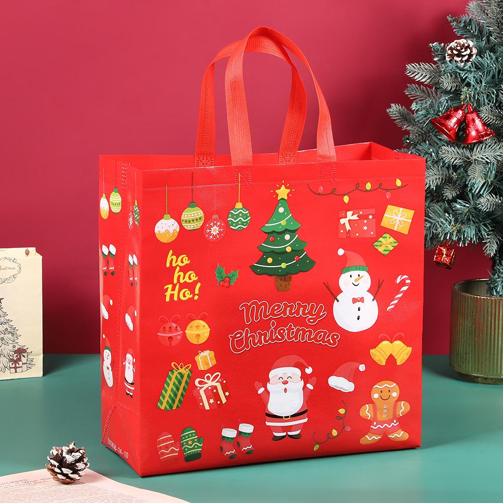 

Большая рождественская сумка для покупок с ручкой, нетканая многоразовая упаковка для подарков на праздники