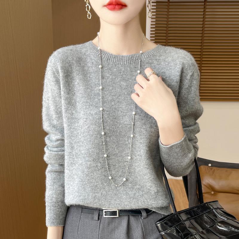 Women's Solid Color Wool Knit Pullover Sweater for Fall and Winter