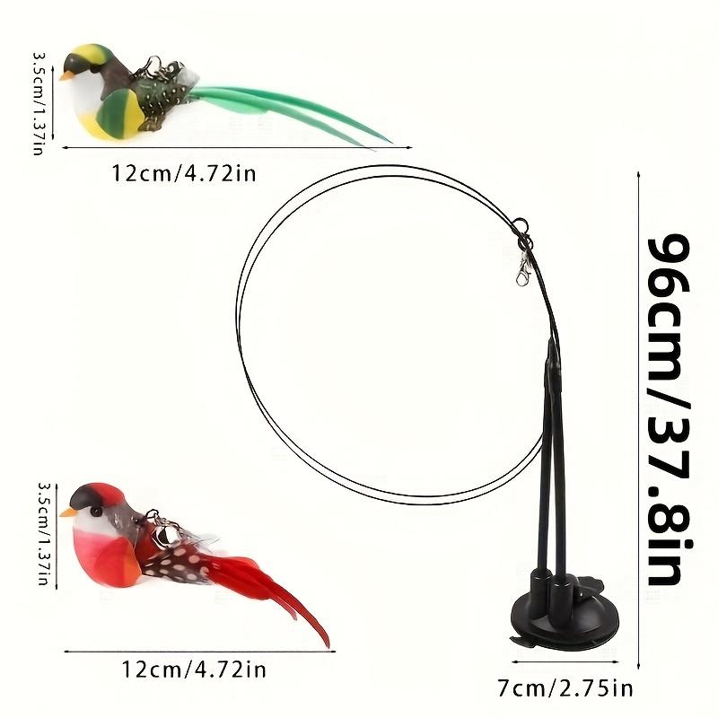 3pcs Cat Toy Set - Simulated Bird Teaser with Nylon Feathers, Double Rod Strong Suction Cup and Bell for Interactive Training and Boredom Relief